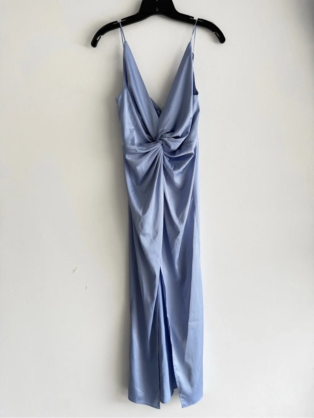 Abercrombie and Fitch Satin Blue Draped Twist-Front Maxi Dress XS 8515